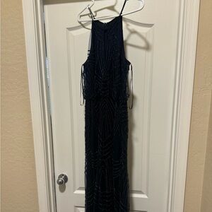 Navy Adrianna Papell beaded gown